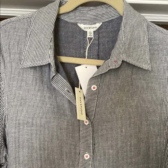 Casual Ticking Stripe Button-Up Dress - Picture 3 of 5